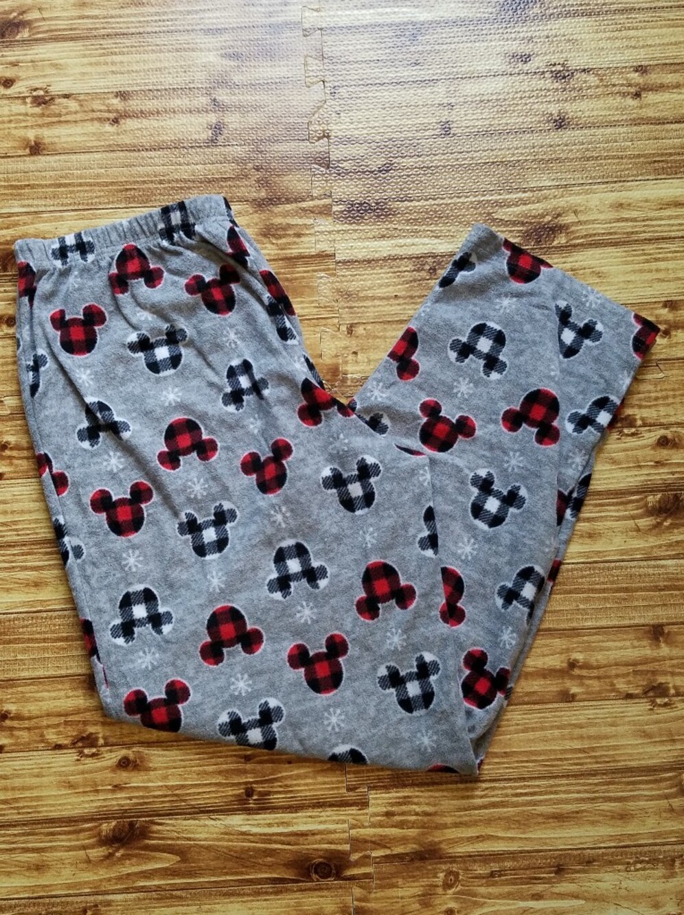 Disney Mickey Mouse Holiday Fleece PJ Lounge Pants Men's XL Grey Buffalo Plaid